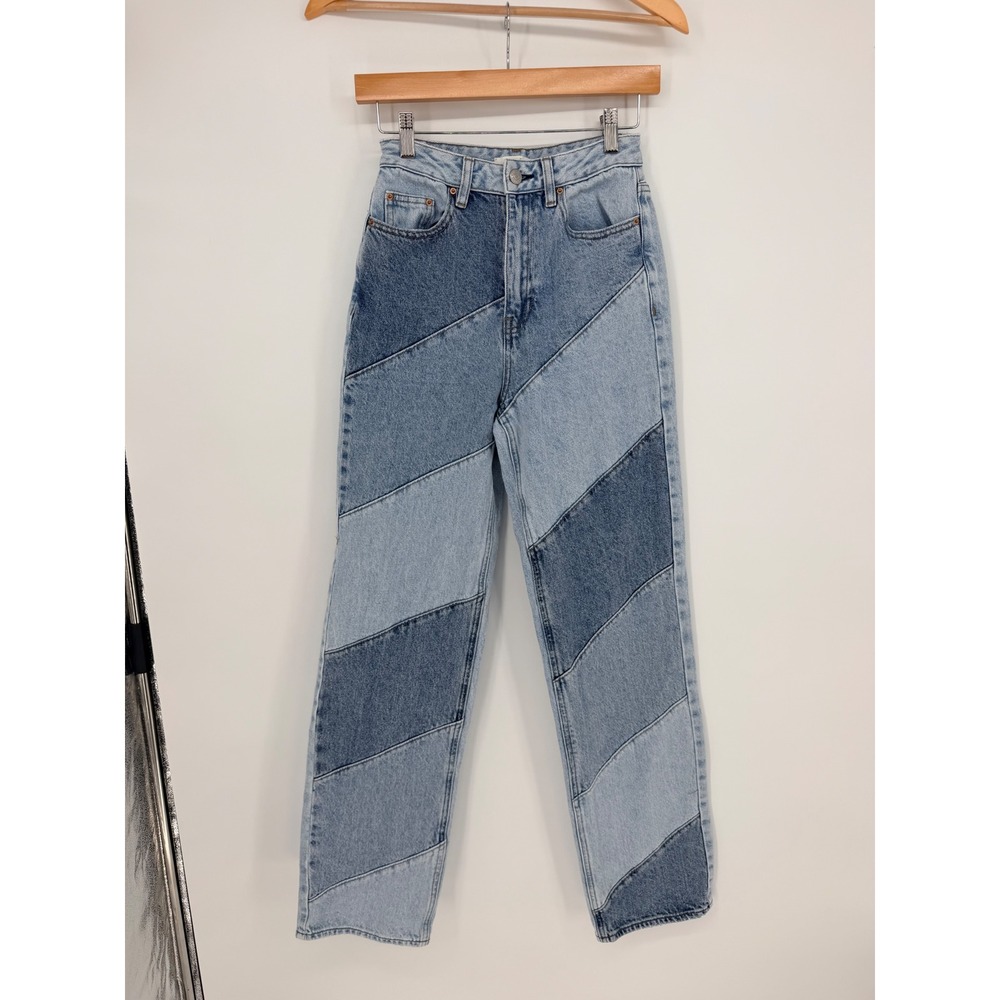 PacSun Patchwork High Rise Jeans 25 Blue Multi Tone Colorblock Y2K Retro Street